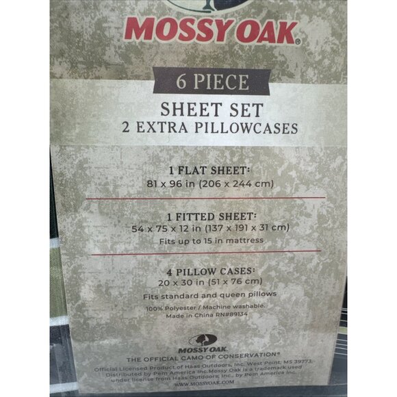Mossy Oak Full Size Sheet Set 6 Piece Green Striped Hunting Lodge Cabin NEW - Picture 7 of 9